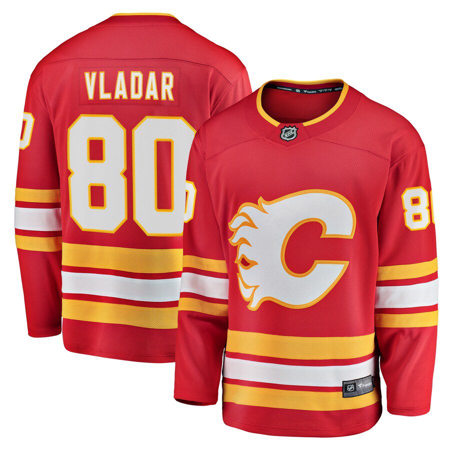 Men Calgary Flames 80 Daniel Vladar Fanatics Branded Red Home Breakaway Player NHL Jersey